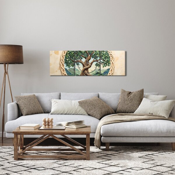 Tablou – Arborele vieții împletit (cu ceas) (90x30 cm)
