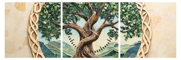 Tablou – Arborele vieții împletit (cu ceas) (90x30 cm)