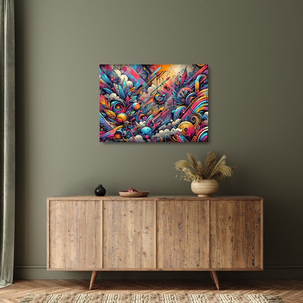 Tablou pe sticlă - Graffiti multicolor (70x50 cm)