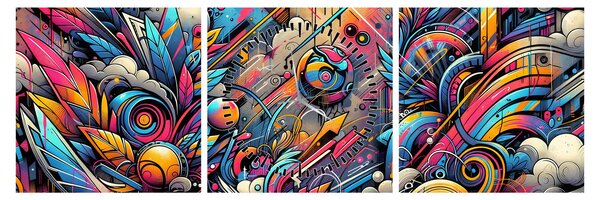Tablou - Graffiti multicolor (cu ceas) (90x30 cm)