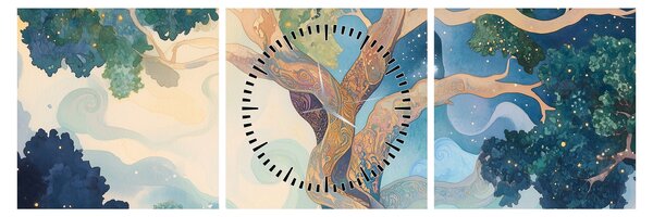 Tablou – Arbore cosmic (cu ceas) (90x30 cm)