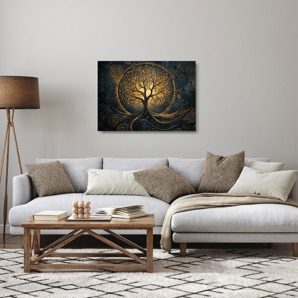 Tablou pe sticlă – Arbore cu aură aurie (70x50 cm)