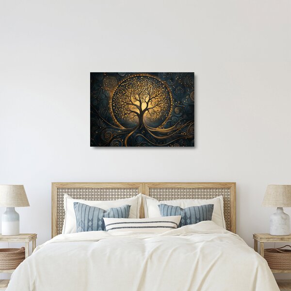 Tablou pe sticlă – Arbore cu aură aurie (70x50 cm)