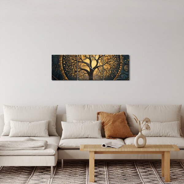 Tablou – Arbore cu aură aurie (cu ceas) (90x30 cm)