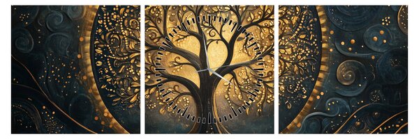 Tablou – Arbore cu aură aurie (cu ceas) (90x30 cm)