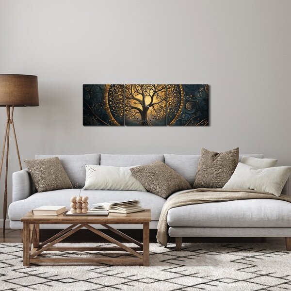 Tablou – Arbore cu aură aurie (cu ceas) (90x30 cm)