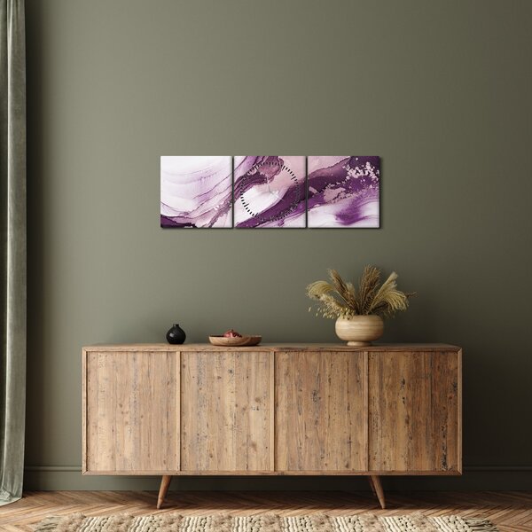 Tablou - Artă fluidă violet (cu ceas) (90x30 cm)