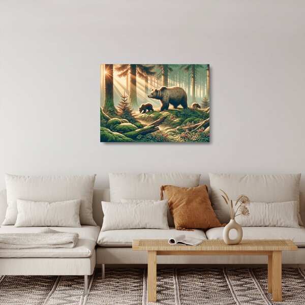 Tablou pe sticlă - Urși în pădure (70x50 cm)