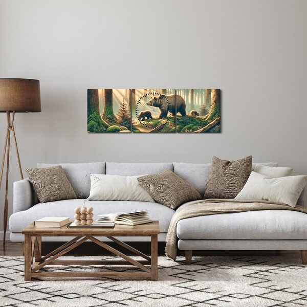 Tablou - Urși în pădure (cu ceas) (90x30 cm)