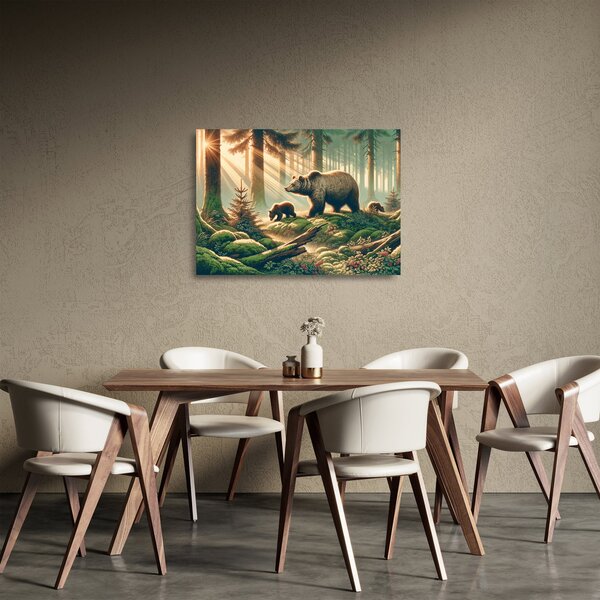 Tablou pe sticlă - Urși în pădure (70x50 cm)