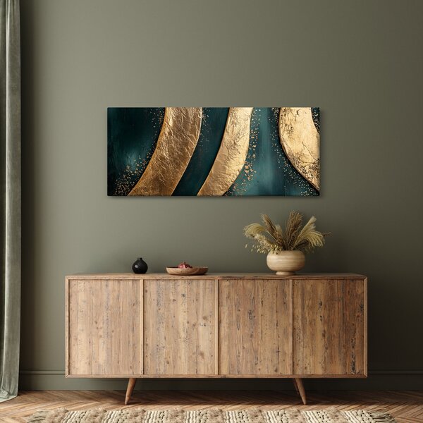 Tablou - Abstracție verde cu auriu I. (120x50 cm)