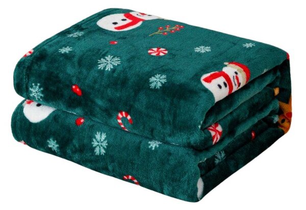 Patura microplus de Craciun SNOWMAN AND GINGERBREAD verde Dimensiuni: 150 x 200 cm