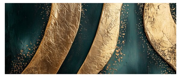 Tablou - Abstracție verde cu auriu I. (120x50 cm)