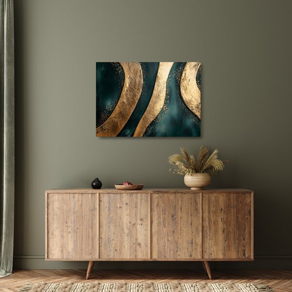 Tablou pe sticlă - Abstracție verde cu auriu I. (70x50 cm)