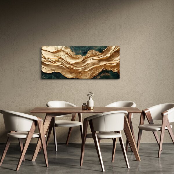 Tablou - Abstracție verde cu auriu II. (120x50 cm)