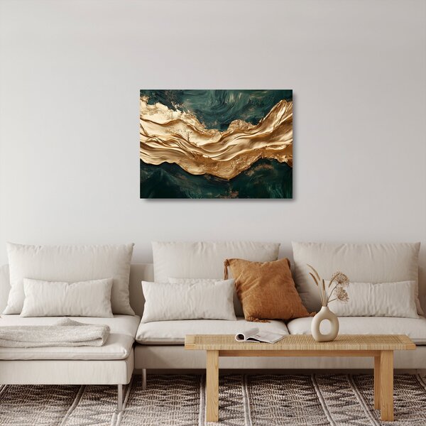 Tablou pe sticlă - Abstracție verde cu auriu II. (70x50 cm)
