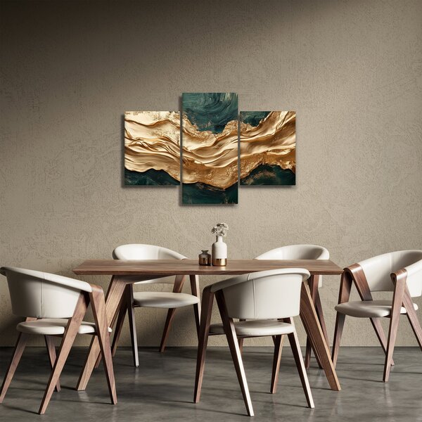 Tablou - Abstracție verde cu auriu II. (90x60 cm)