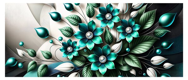 Tablou - Flori turcoaz 3D (120x50 cm)