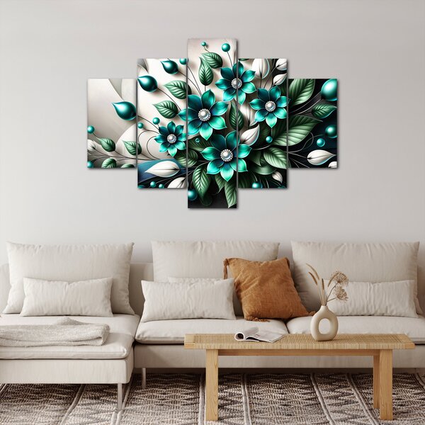 Tablou - Flori turcoaz 3D (150x105 cm)