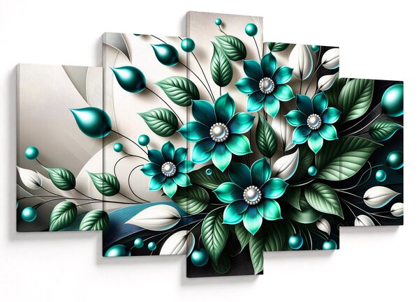 Tablou - Flori turcoaz 3D (150x105 cm)