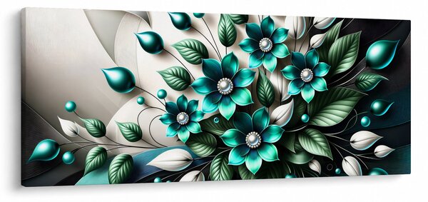 Tablou - Flori turcoaz 3D (120x50 cm)