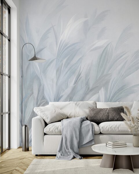 Tapet Iarbă înaltă și pufoasă, în nuanțe delicate de albastru pastel, pe un fundal cu textură ușoară, Fototapet Natură, w10060v2 : Uwalls.ro