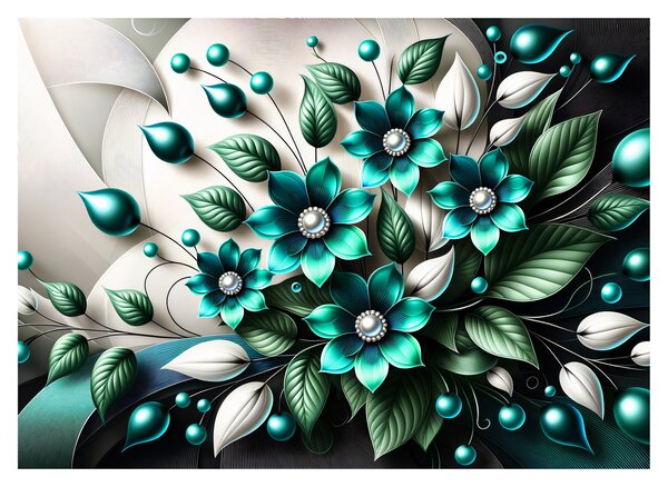 Tablou pe sticlă - Flori turcoaz 3D (70x50 cm)
