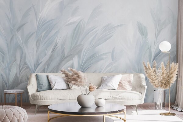 Tapet Iarbă înaltă și pufoasă, în nuanțe delicate de albastru pastel, pe un fundal cu textură ușoară, Fototapet Natură, w10060v2 : Uwalls.ro