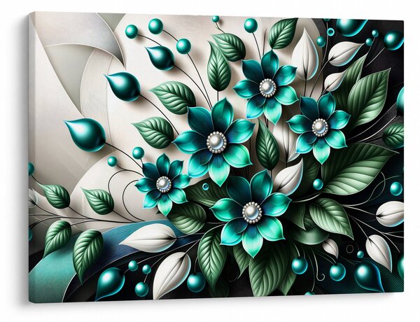 Tablou - Flori turcoaz 3D (70x50 cm)