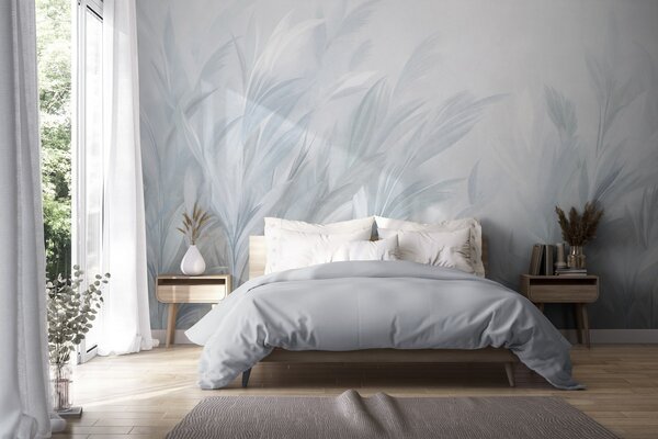 Tapet Iarbă înaltă și pufoasă, în nuanțe delicate de albastru pastel, pe un fundal cu textură ușoară, Fototapet Natură, w10060v2 : Uwalls.ro