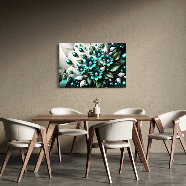Tablou - Flori turcoaz 3D (90x60 cm)