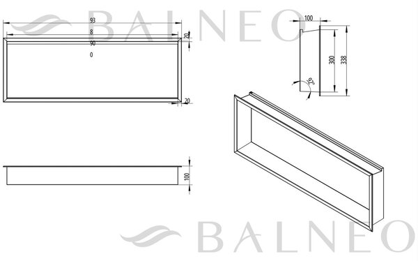 Balneo Wall Box raft de nișă 90 cm negru B0101020109-3