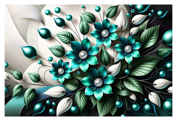 Tablou - Flori turcoaz 3D (90x60 cm)