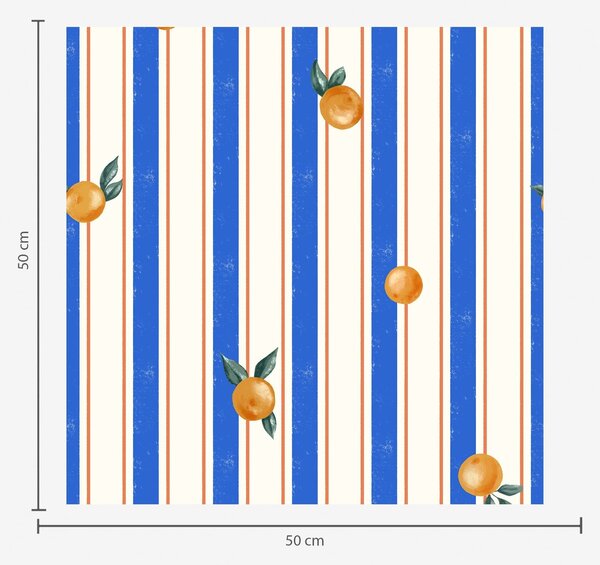 Tapet Fructe portocalii pe fundal cu dungi albastre și crem, Tapet geometrie, Tapet dungi, a01263 : Uwalls.ro