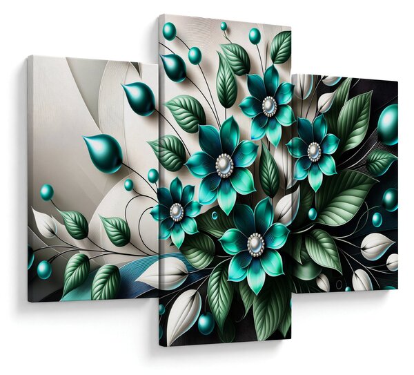 Tablou - Flori turcoaz 3D (90x60 cm)