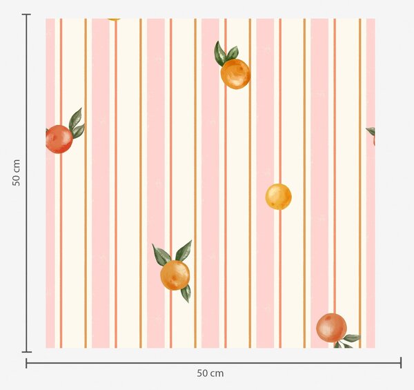 Tapet Fructe portocalii pe fundal cu dungi roz și crem, Tapet geometrie, Tapet dungi, a01263v4 : Uwalls.ro