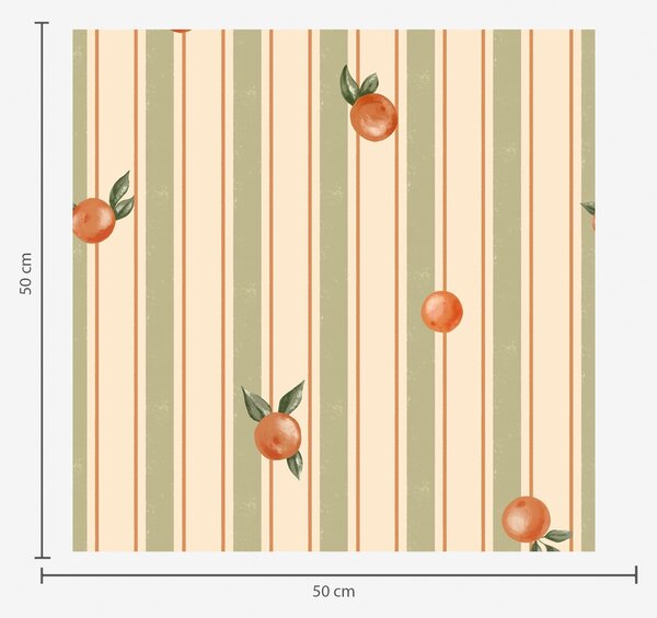 Tapet Fructe portocalii pe fundal cu dungi de culoarea măslinului și crem, Tapet geometrie, Tapet dungi, a01263v3 : Uwalls.ro