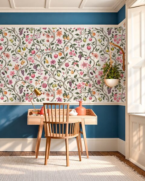 Tapet Motiv floral și fructat cu ramuri împletite, Fototapet alimente și băuturi, w05862v1 : Uwalls.ro