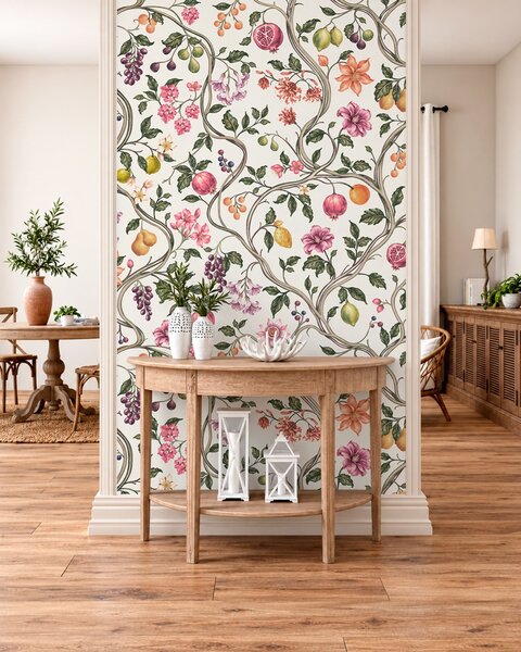 Tapet Motiv floral și fructat cu ramuri împletite, Fototapet alimente și băuturi, w05862v1 : Uwalls.ro