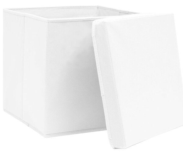 Cutii depozitare cu capace 10 buc. alb, 32x32x32 cm, textil