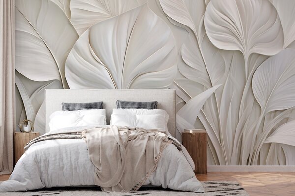 Tapet Frunze mari, realizate în stil basorelief, Fototapet 3D, Fototapet 3D Frunze, w10074 : Uwalls.ro