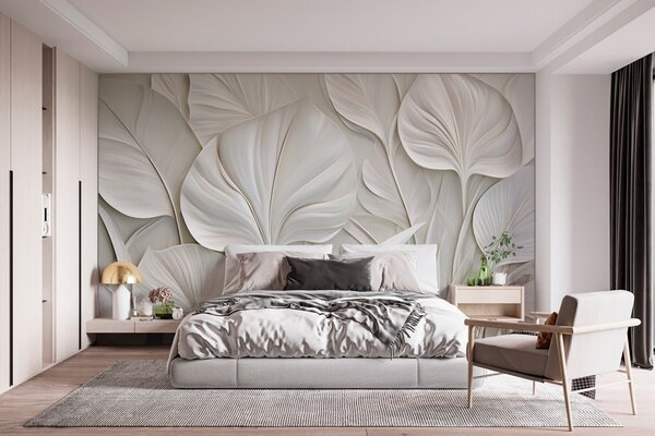 Tapet Frunze mari, realizate în stil basorelief, Fototapet 3D, Fototapet 3D Frunze, w10074 : Uwalls.ro