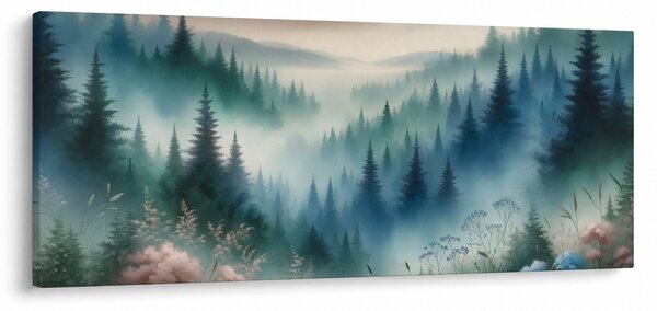 Tablou - Peisaj forestier cu ceață (120x50 cm)