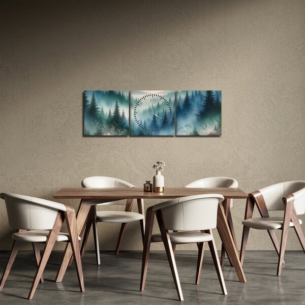 Tablou - Peisaj forestier cu ceață (cu ceas) (90x30 cm)