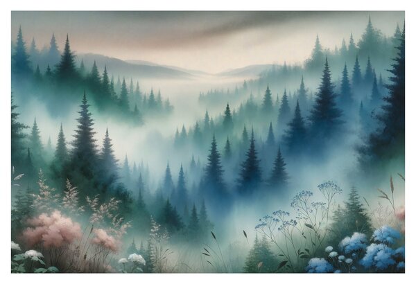 Tablou - Peisaj forestier cu ceață (90x60 cm)