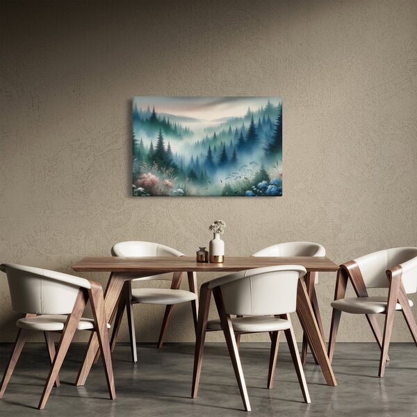 Tablou - Peisaj forestier cu ceață (90x60 cm)