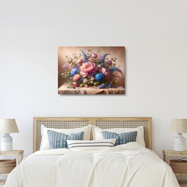 Tablou pe sticlă - Masă plină de flori (70x50 cm)