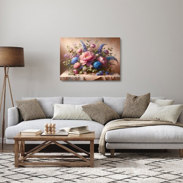 Tablou pe sticlă - Masă plină de flori (70x50 cm)