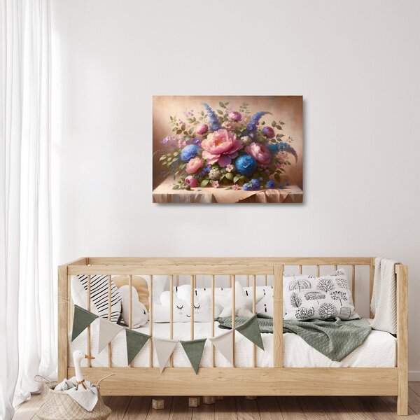 Tablou pe sticlă - Masă plină de flori (70x50 cm)