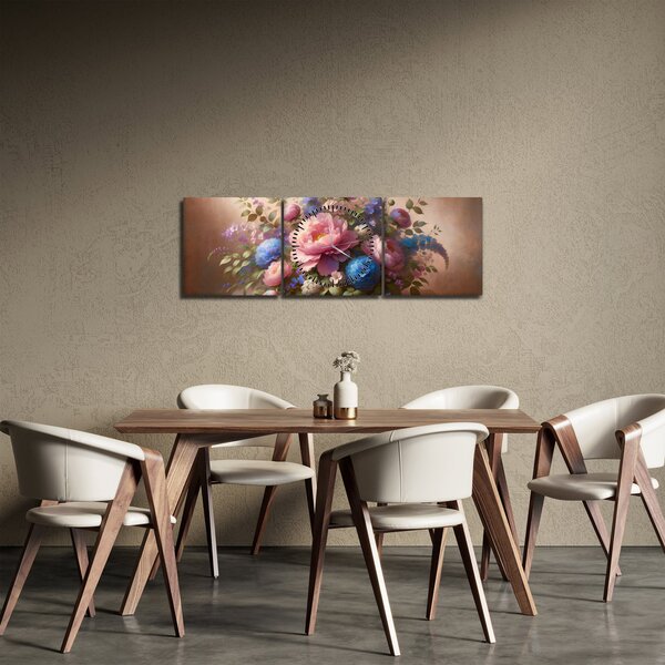 Tablou - Masă plină de flori (cu ceas) (90x30 cm)